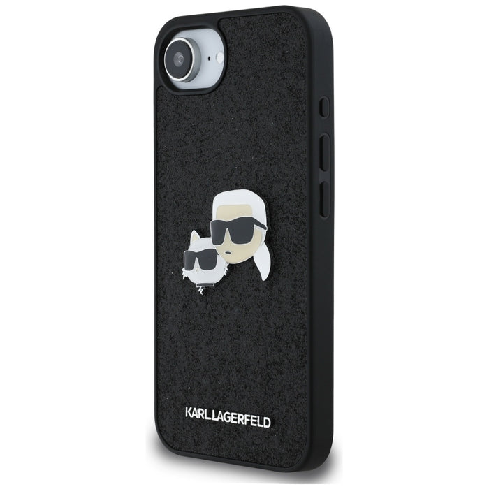Karl Lagerfeld Fixed Glitter Karl&amp;Choupette Heads Metal Pin iPhone 16e Case - Black
