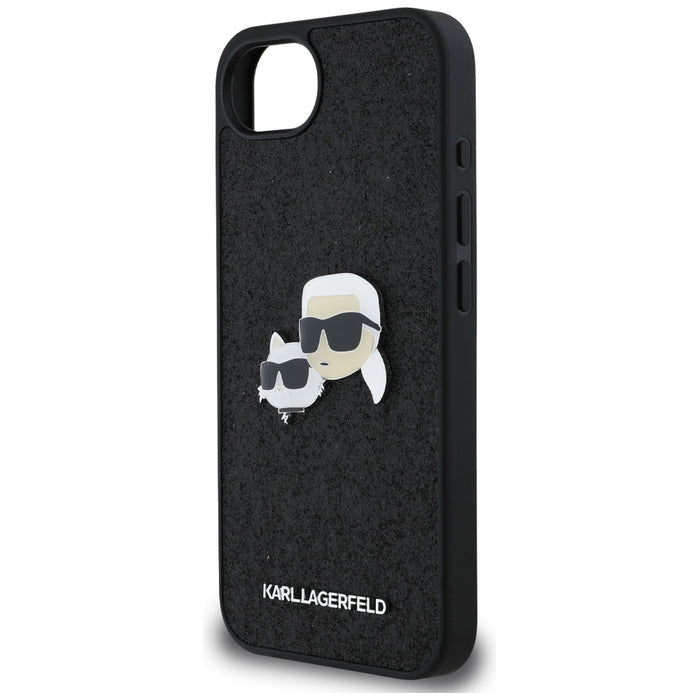 Karl Lagerfeld Fixed Glitter Karl&amp;Choupette Heads Metal Pin iPhone 16e Case - Black