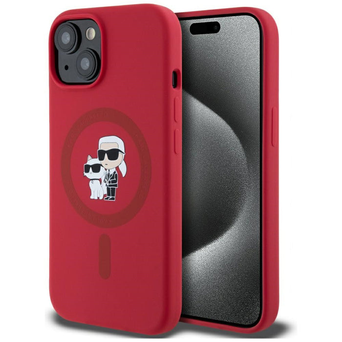 Karl Lagerfeld Silicone Karl&Choupette Heads Ring MagSafe iPhone 15 Case - Red