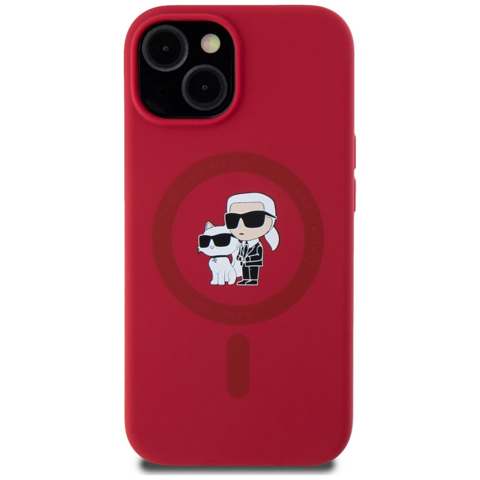 Karl Lagerfeld Silicone Karl&Choupette Heads Ring MagSafe iPhone 15 Case - Red