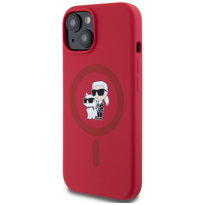 Karl Lagerfeld Silicone Karl&amp;Choupette Heads Ring MagSafe iPhone 15 Case - Red
