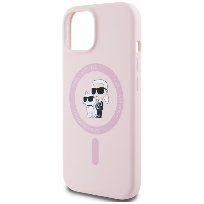 Karl Lagerfeld Silicone Karl&amp;Choupette MagSafe iPhone 15 Plus Case - Pink