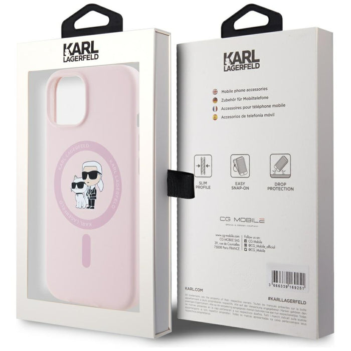 Karl Lagerfeld Silicone Karl&amp;Choupette MagSafe iPhone 15 Plus Case - Pink