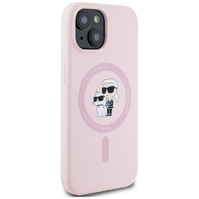Karl Lagerfeld Silicone Karl&Choupette MagSafe iPhone 15 Case - Pink
