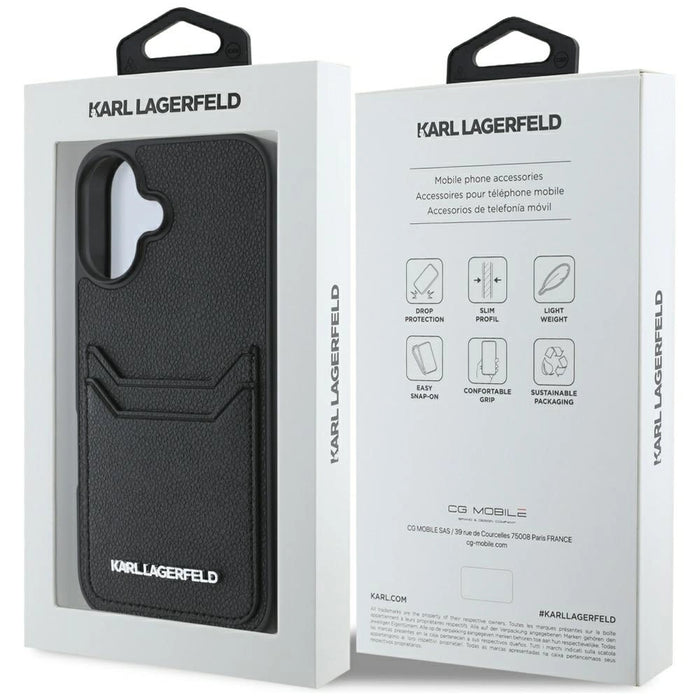 Karl Lagerfeld HC Grained PU Cardslot Metal Elong iPhone 16 Case - Black