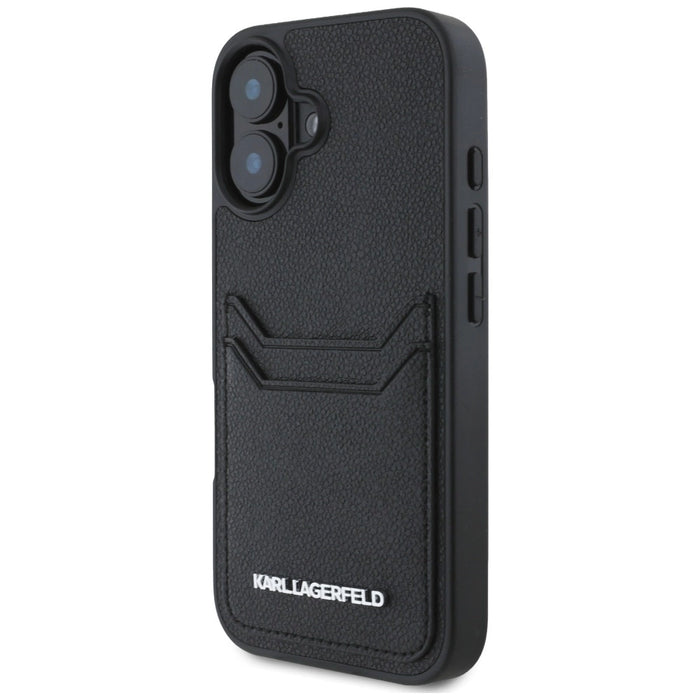 Karl Lagerfeld HC Grained PU Cardslot Metal Elong iPhone 16 Case - Black