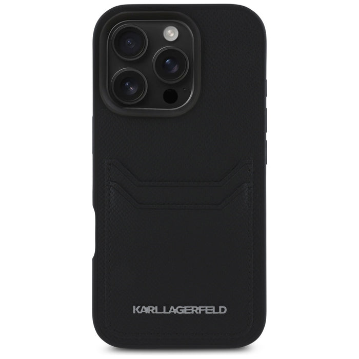 Karl Lagerfeld HC Grained PU Cardslot Metal Elong iPhone 16 Pro Case - Black