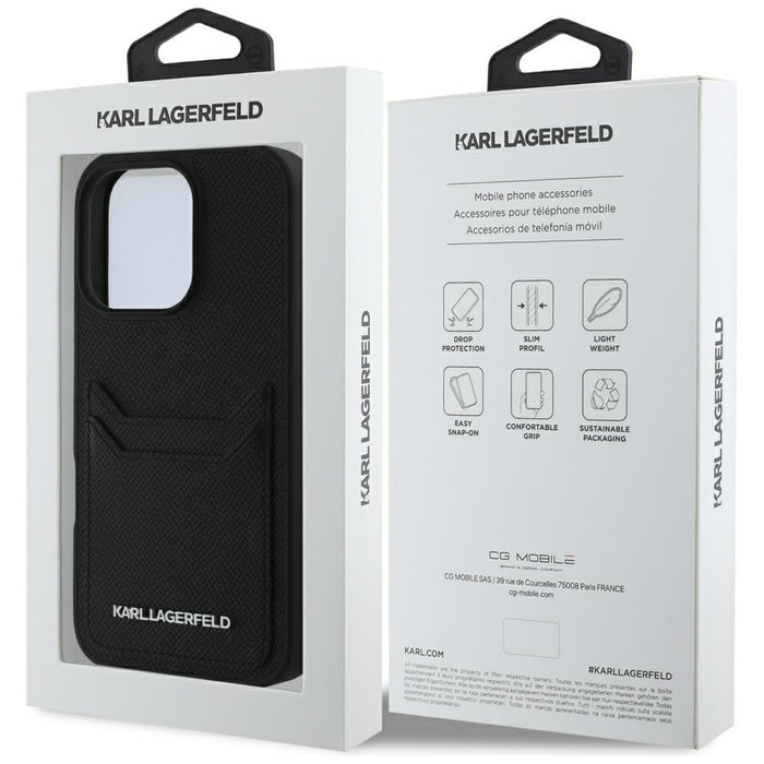 Karl Lagerfeld HC Grained PU Cardslot Metal Elong Case for iPhone 16 Pro Max - Black
