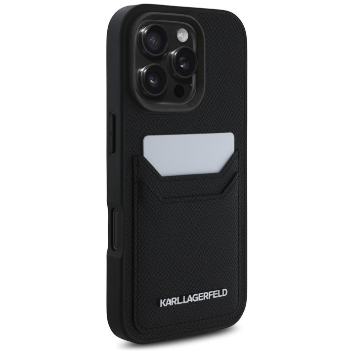Karl Lagerfeld HC Grained PU Cardslot Metal Elong Case for iPhone 16 Pro Max - Black