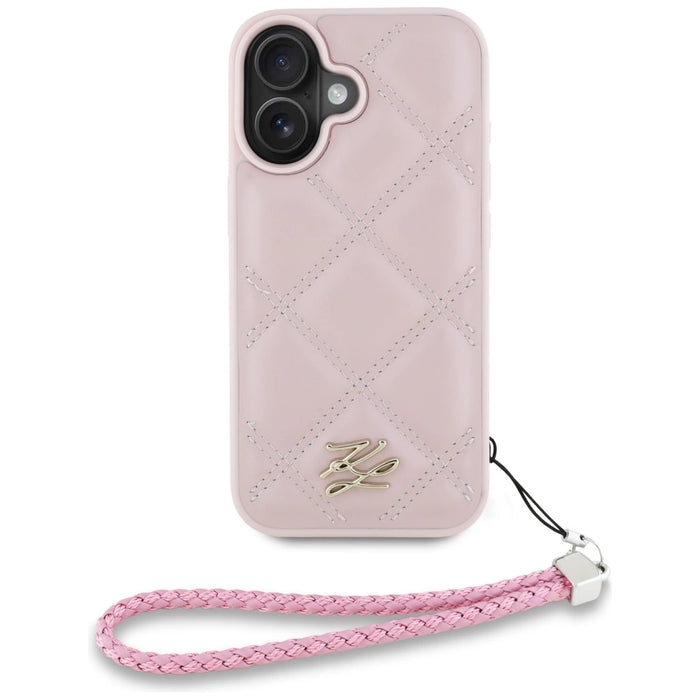 Karl Lagerfeld Quilted Initial Logo &amp; Chain Strap iPhone 16 Case - Pink