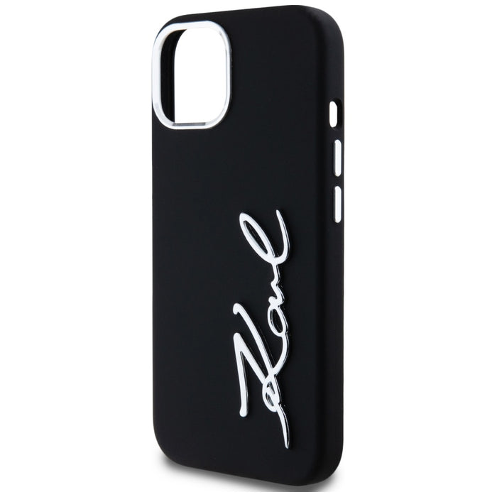 Karl Lagerfeld Silicone Metal Script Logo iPhone 15 Case - Black