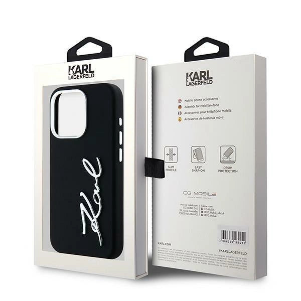 Karl Lagerfeld Silicone Metal Script Logo iPhone 15 Pro Max Case - Black