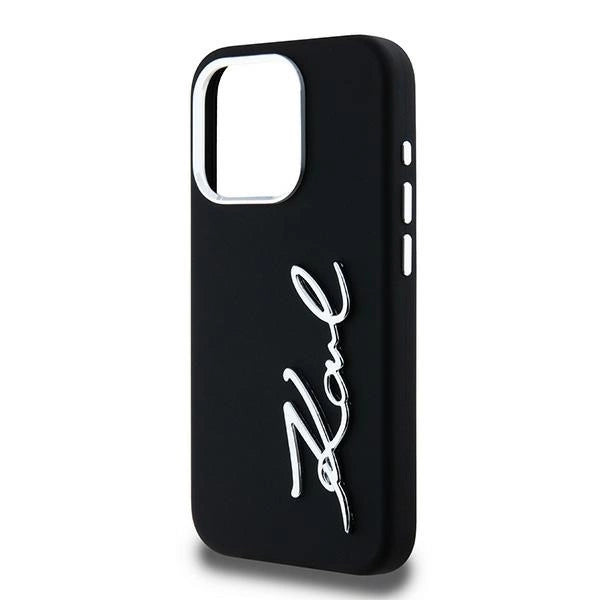 Karl Lagerfeld Silicone Metal Script Logo iPhone 15 Pro Max Case - Black