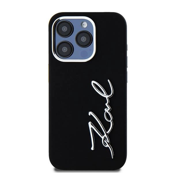 Karl Lagerfeld Silicone Metal Script Logo iPhone 15 Pro Max Case - Black