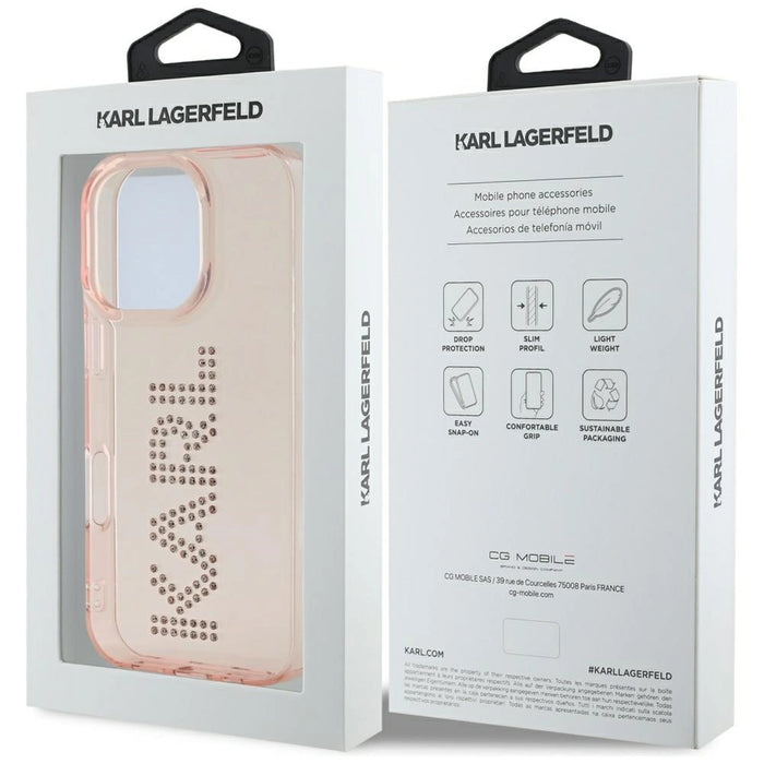 Karl Lagerfeld IML Rhinestones Logo iPhone 16 Pro Max Case - Pink