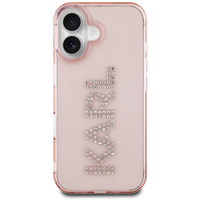 Karl Lagerfeld IML Rhinestones Logo iPhone 16 Case - Pink