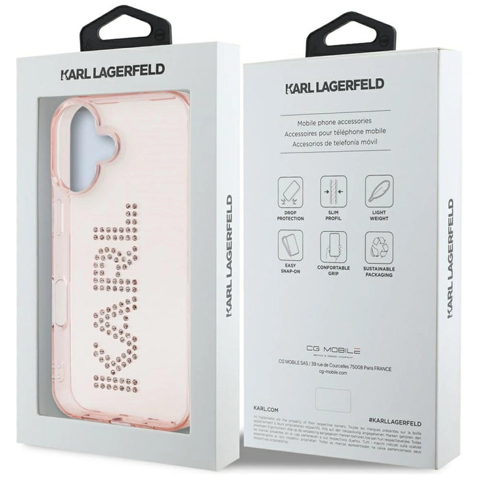 Karl Lagerfeld IML Rhinestones Logo iPhone 16 Case - Pink