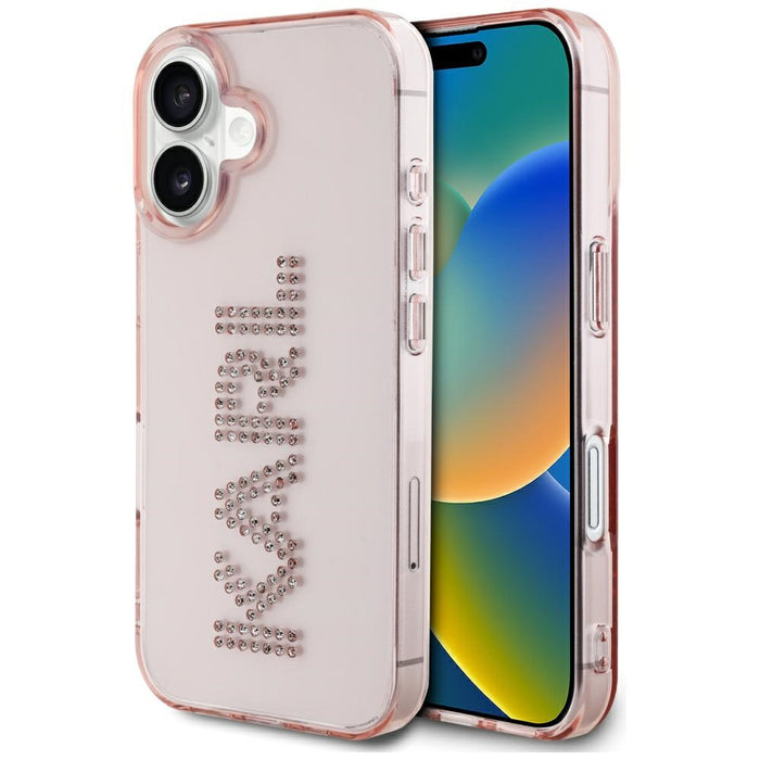 Karl Lagerfeld IML Rhinestones Logo iPhone 16 Case - Pink