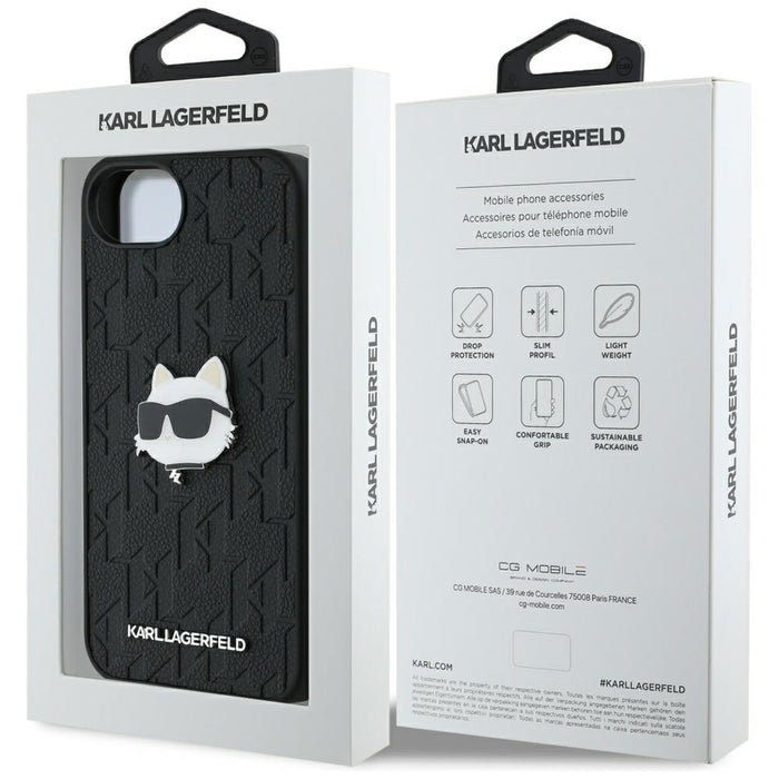 Karl Lagerfeld Monogram Choupette Head Pin iPhone 16e Case - Black