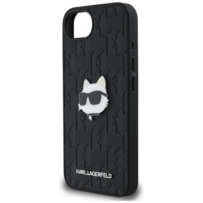 Karl Lagerfeld Monogram Choupette Head Pin iPhone 16e Case - Black