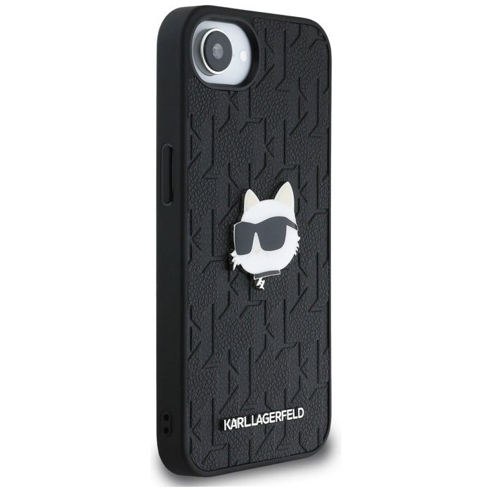 Karl Lagerfeld Monogram Choupette Head Pin iPhone 16e Case - Black