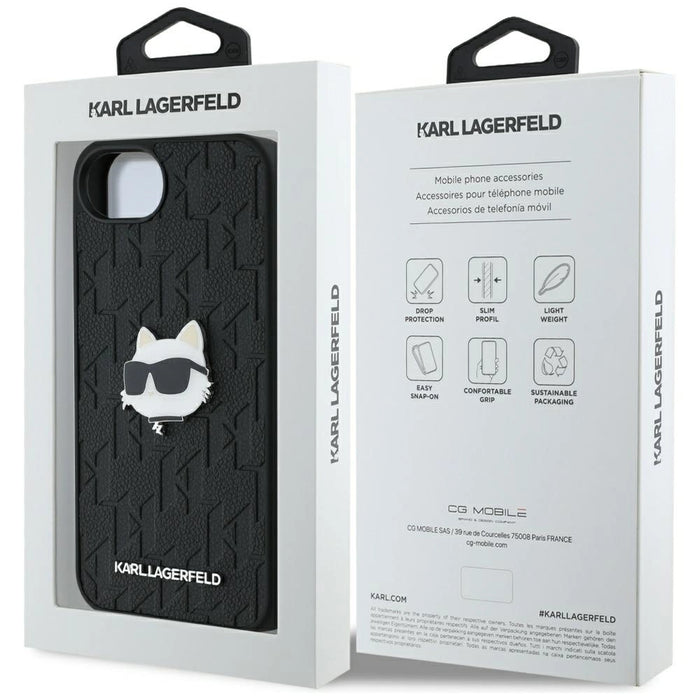 Karl Lagerfeld Monogram Choupette Head Pin iPhone 16e Case - Black