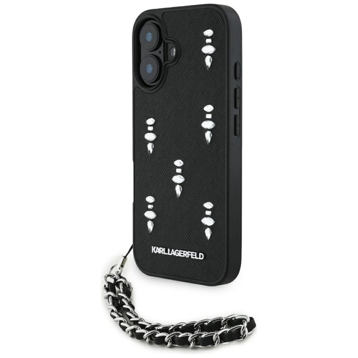 Karl Lagerfeld Saffiano Crystals w/Chain iPhone 16 Case - Black