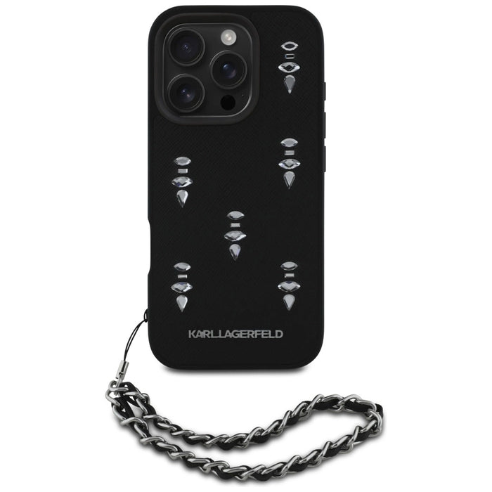 Karl Lagerfeld Saffiano Crystals w/Chain iPhone 16 Pro Case - Black