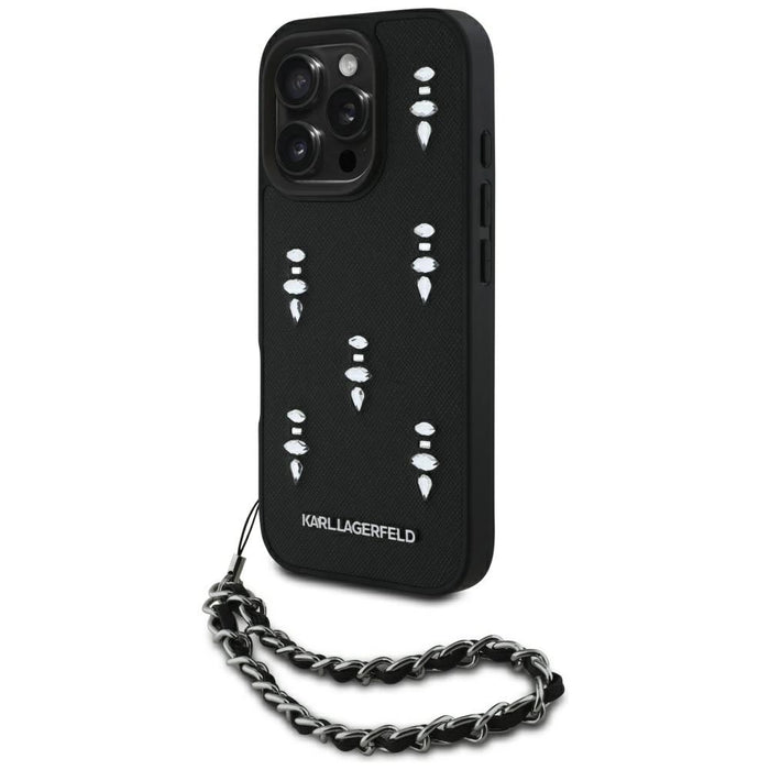 Karl Lagerfeld Saffiano Crystals w/Chain iPhone 16 Pro Max Case - Black