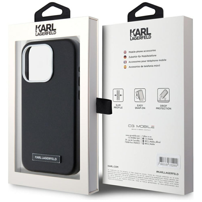 Karl Lagerfeld FW Metal Plate MagSafe iPhone 15 Pro Max Case - Black