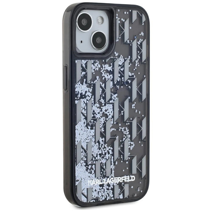 Karl Lagerfeld Liquide Glitter Monogram Gradient iPhone 15 Case - Black