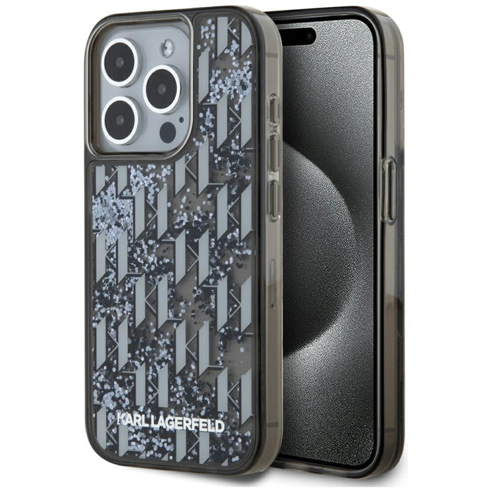 Karl Lagerfeld Liquide Glitter Monogram Gradient iPhone 15 Pro Case - Black