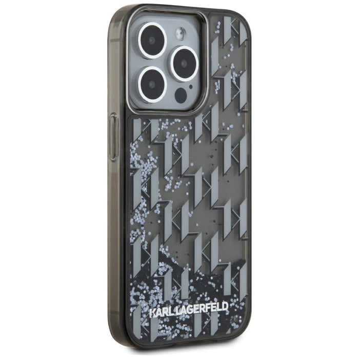 Karl Lagerfeld Liquide Glitter Monogram Gradient iPhone 15 Pro Case - Black