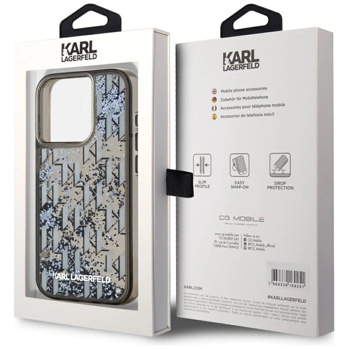 Karl Lagerfeld Liquide Glitter Monogram Gradient iPhone 15 Pro Case - Black