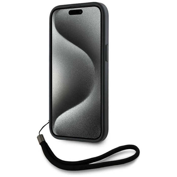 Karl Lagerfeld Saffiano Athleisure Stripes Cord iPhone 15 Case - Red