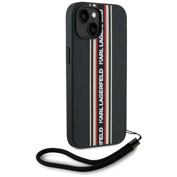 Karl Lagerfeld Saffiano Athleisure Stripes Cord iPhone 15 Case - Red