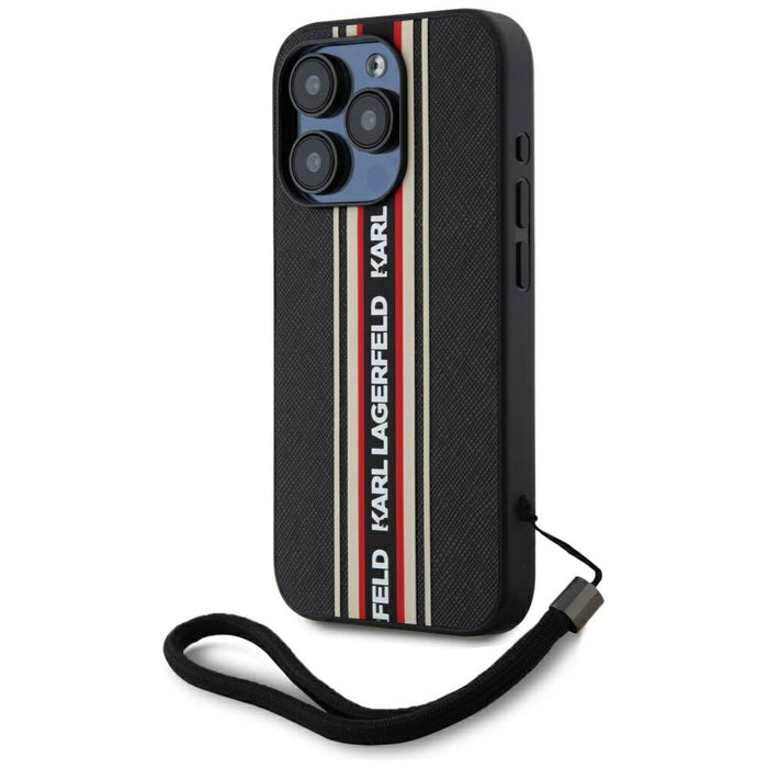 Karl Lagerfeld Saffiano Athleisure Stripes Cord iPhone 15 Pro Case - Red