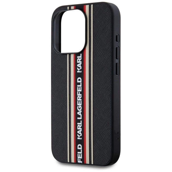 Karl Lagerfeld Saffiano Athleisure Stripes Cord iPhone 15 Pro Max Case - Red