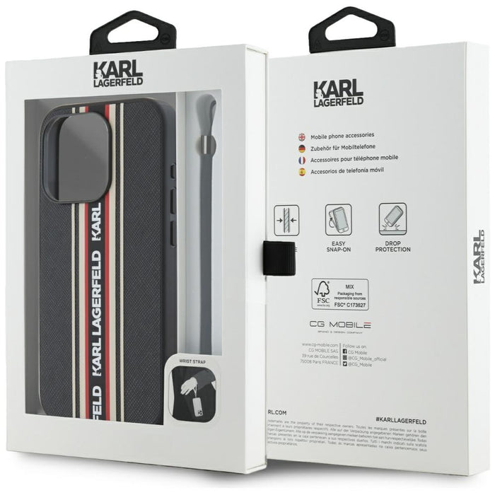 Karl Lagerfeld Saffiano Athleisure Stripes Cord iPhone 15 Pro Max Case - Red