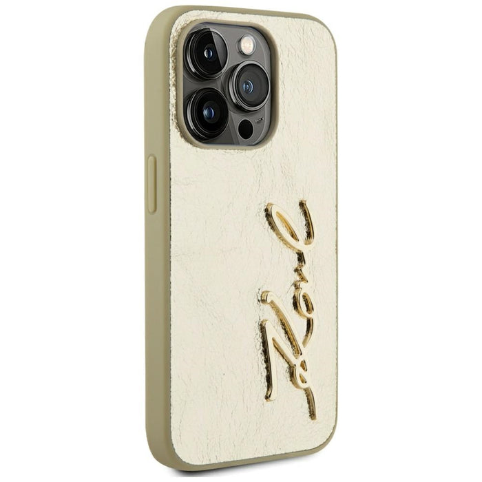Karl Lagerfeld Wrinkled Metal Signature iPhone 15 Pro Max Case - Gold