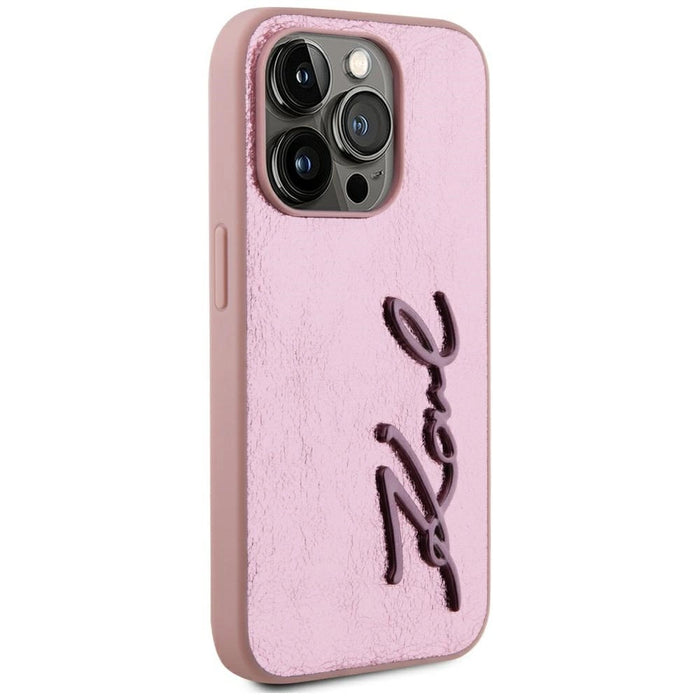 Karl Lagerfeld Wrinkled Metal Signature iPhone 15 Pro Case - Pink