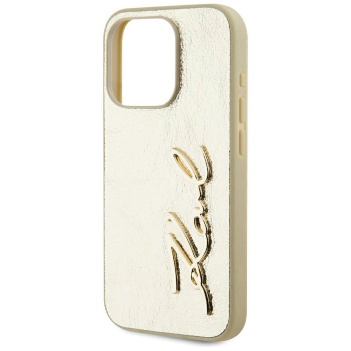 Karl Lagerfeld Wrinkled Metal Signature iPhone 15 Pro Case - Gold