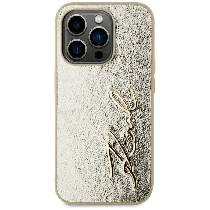 Karl Lagerfeld Wrinkled Metal Signature iPhone 15 Pro Case - Gold