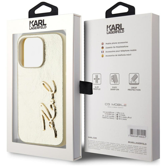 Karl Lagerfeld Wrinkled Metal Signature iPhone 15 Pro Case - Gold