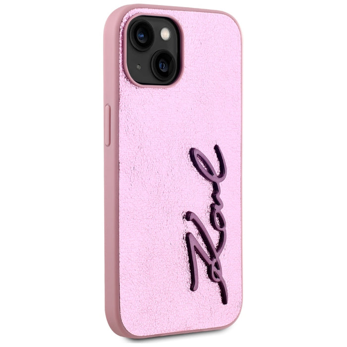 Karl Lagerfeld Wrinkled Metal Signature iPhone 15 Case - Pink