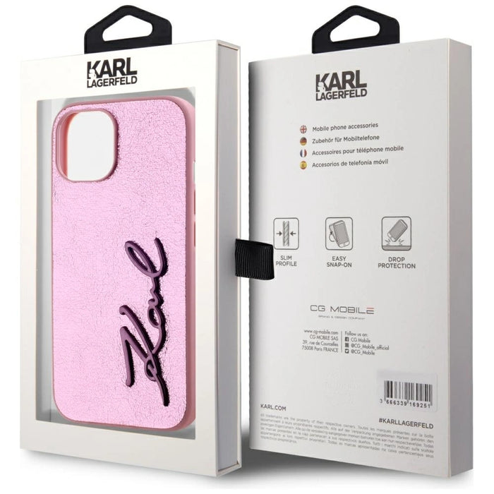Karl Lagerfeld Wrinkled Metal Signature iPhone 15 Case - Pink