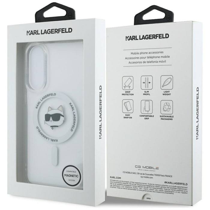 Karl Lagerfeld Button Choupette Head Printed Logo MagSafe Case for Samsung Galaxy S25 Edge - White