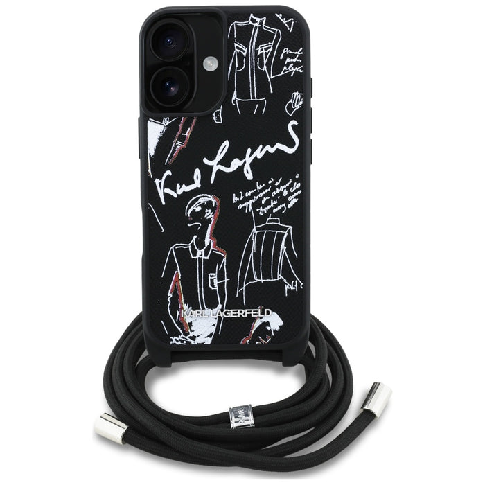 Karl Lagerfeld Crossbody Grained Pattern &amp; Logo Case for iPhone 16 - Black