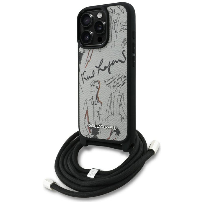 Karl Lagerfeld Crossbody Grained Pattern &amp; Logo Case for iPhone 16 Pro Max - Gray