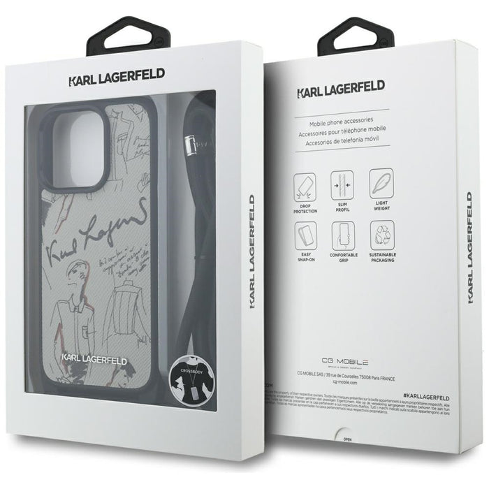 Karl Lagerfeld Crossbody Grained Pattern &amp; Logo Case for iPhone 16 Pro Max - Gray